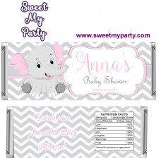 Pink and Grey Elephant Baby Shower candy bar wrappers,(9ebb) Pink and Grey Elephant Baby Shower candy bar wrappers,(9ebb)